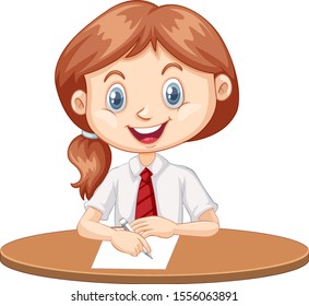 One happy girl writing on the paper illustration