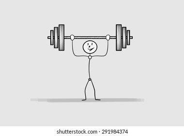 one happy man with large heavy dumbbell
