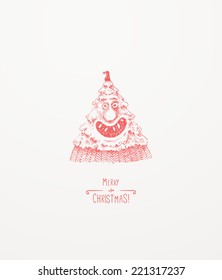 One Happy Tree. Christmas Tree Character. Christmas greeting card