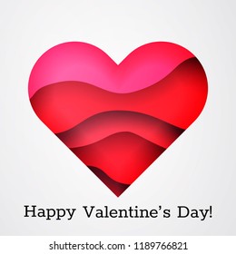 One heart with 3d paper cut effect. Happy Valentine's Day. Vector illustration