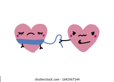 One heart bind another tyrant toxic relations hand drawn vector illustration in cartoon comic style poster print card