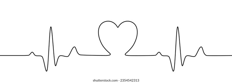 Ein Herz-und Herzschlag-Diagramm mit kontinuierlicher Linie. Minimales Vektordesign.