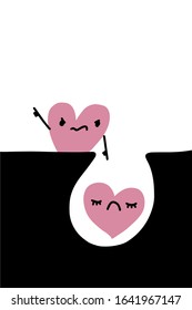 One heart symbol put another in pit hand drawn vector illustration toxic relations cartoon comic style print poster card