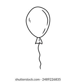 One helium balloon is flying as a concept of childhood, happiness, celebration, wish in black isolated on white. Hand drawn vector sketch illustration in doodle engraved vintage line art style.