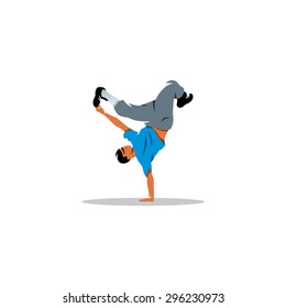 One hip hop acrobatic break dancer breakdancing young man handstand sign. Vector Illustration. Branding Identity Corporate logo design template Isolated on a white background