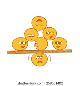 One holds a lot of smiley friends. Vector illustration. 