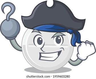 one hook hands Pirate character tablet drug cartoon design. Vector illustration