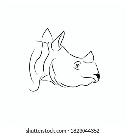 One horned Rhino head vector illustration on white background
