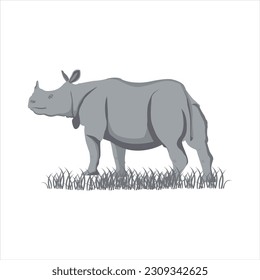 one horned rhino isolated on white background or transparent png