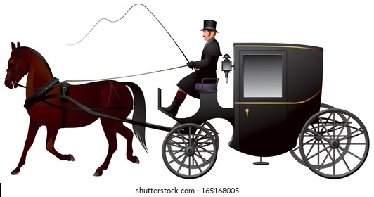 One Horse Brougham Cab, a light four-wheeled horse-drawn carriage, popular 19th century London taxi cab