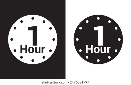 One hour clock icon.  isolated on white and black background. EPS 10