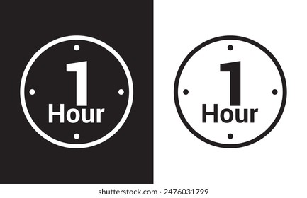 One hour clock icon.  isolated on white and black background. EPS 10