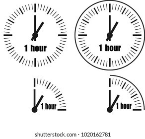 One Hour Clock On White Background. Four Options.