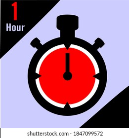 One hour on the stopwatch. Vector illustration