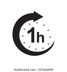 One hour round icon with arrow symbol illustration