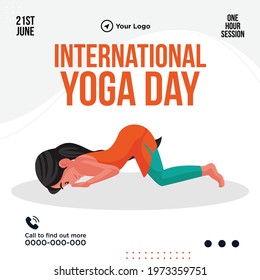 One hour session on International yoga day banner design. Vector graphic illustration.