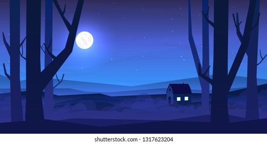 One house. Vector minimalistic landscape