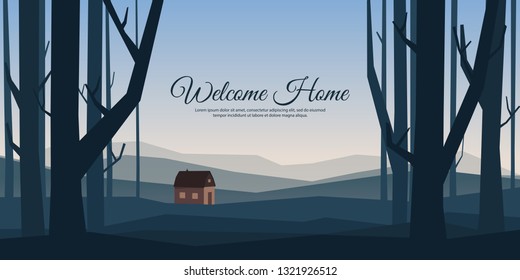One house. Vector minimalistic landscape