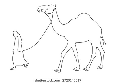 One hump camel continuous outline drawing simple style desert element