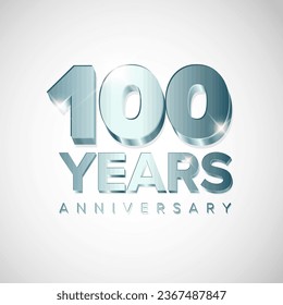 One hundred 100 years silver light metallic anniversary card template - poster template of  invitation card for company event party. 100 years jubilee template. 