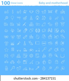 One hundred baby thematic vector linear icons set for web design and applications