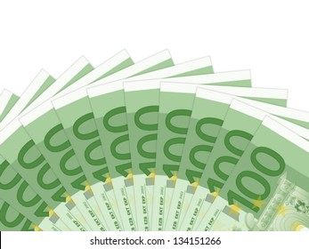 One hundred banknotes on a white background. Vector illustration.