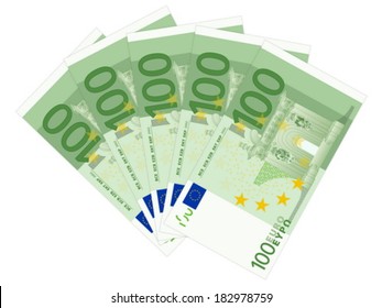 One hundred banknotes on a white background. Vector illustration.