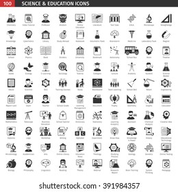 One Hundred Black Education Icons Set.