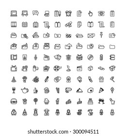 one hundred black outline computer icons isolated on white