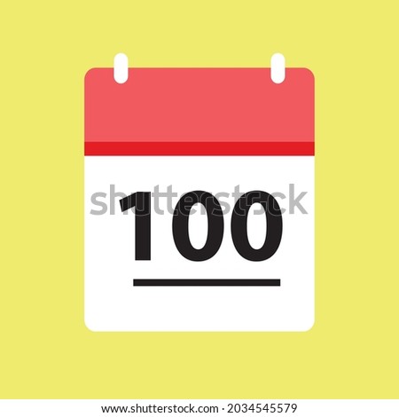 One hundred day vector icon red and white calendar on yellow background