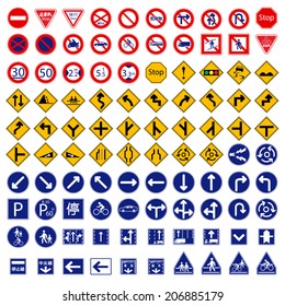 One Hundred different highly detailed and fully editable vector Traffic-Road Sign Collection. Japan Traffic-Road Sign Collection.