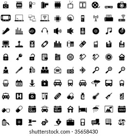 One hundred different highly detailed vector Icons for Web Applications