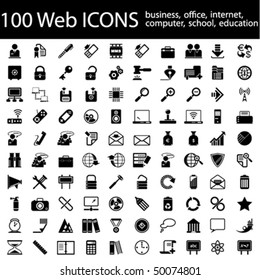 One hundred different highly detailed vector Icons for Web Applications. Business, Office, Internet, School and Education.