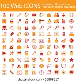 One hundred different highly detailed vector Icons for Web Applications. Business, Office, Internet, School and Education.
