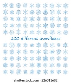 one hundred different snowflakes set