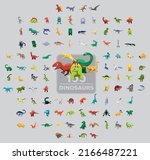 One Hundred Dinosaurs Cartoon Vector Illustration Set