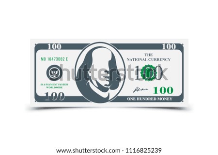 One hundred dollar banknote with shadow. Flat vector illustration EPS10.