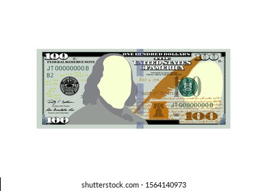 One Hundred Dollar Bill. 100 Dollars Banknote, Front And Reverse Side.