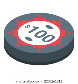Un icono de 100 dólares de fichas vectores isométricos. Jack negro. Piso de casino