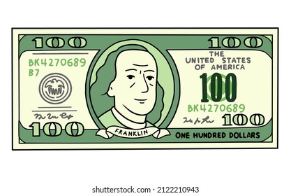 One Hundred dollars banknote isolated on a
White background. 
Minimal cash concept.
Vector illustration, EPS 10.