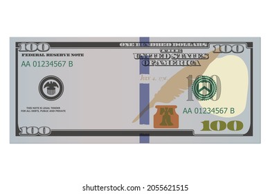 One hundred dollars in new design without a portrait of Franklin. 100 dollars banknote. Template or mock up for a souvenir. Vector illustration isolated on a white background