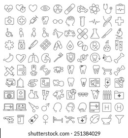 One Hundred Ector Medicine Thin Line Icons Set
