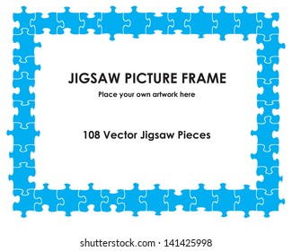 One hundred and eight piece jigsaw puzzle in white and blue. Each individual piece can be moved and colored so suit your own artwork. White pieces are hidden in this example.
