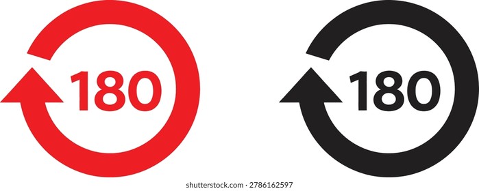 One hundred and eighty degree rotation icons in red and black Vector