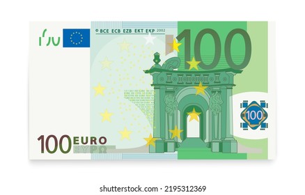 One hundred euro banknotes on a white background. svg