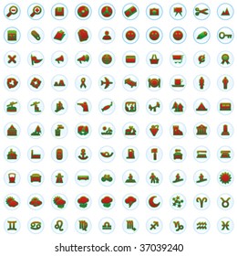 one hundred fully editable glossy vector web icons with Christmas colors