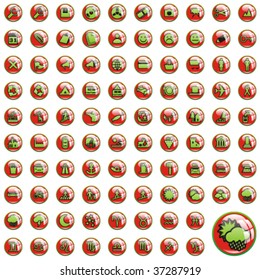 one hundred fully editable glossy vector web icons with Christmas colors