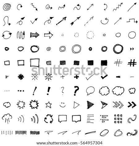 One Hundred hand drawn cartoon and comic symbols