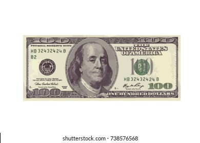 one hundred highly detailed dollar banknote. Vector Illustration - Shutterstock ID 738576568