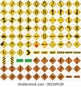 One hundred icon vector Traffic-Road sign collection.